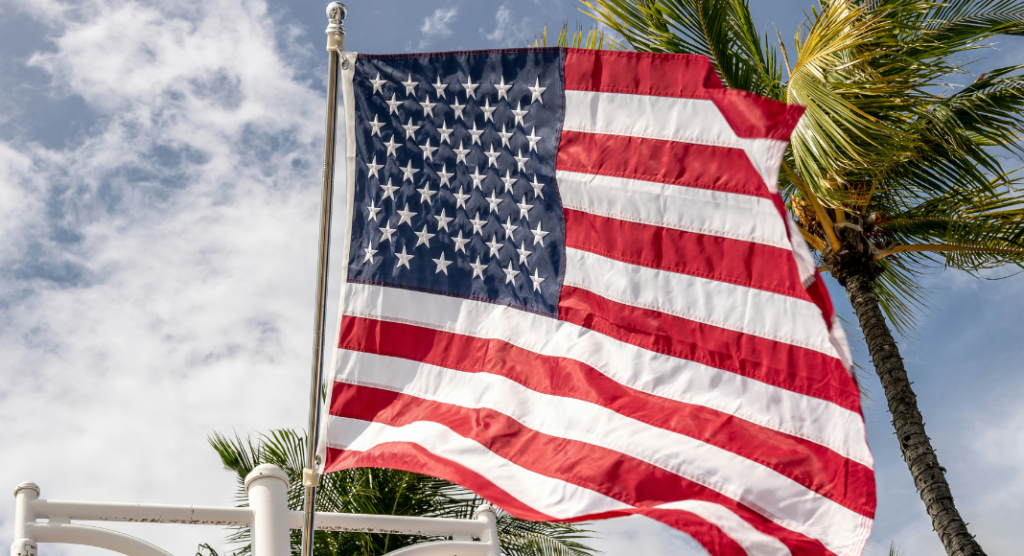 American Flag on the Beach.